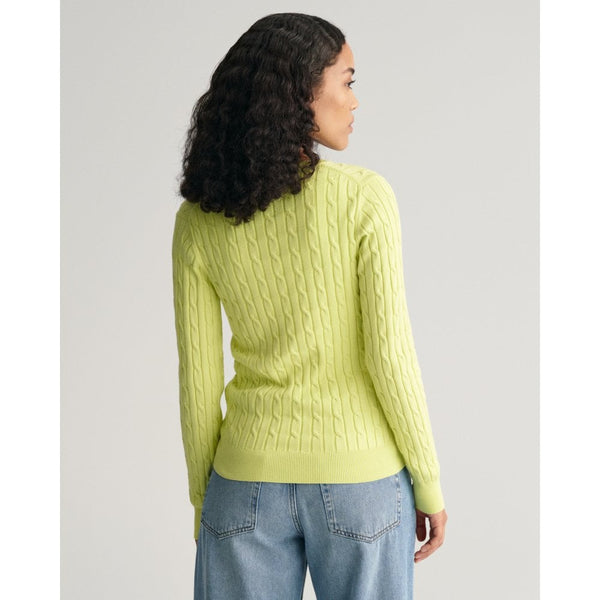 Stretch Cotton Cable Knit V-Neck Sweater