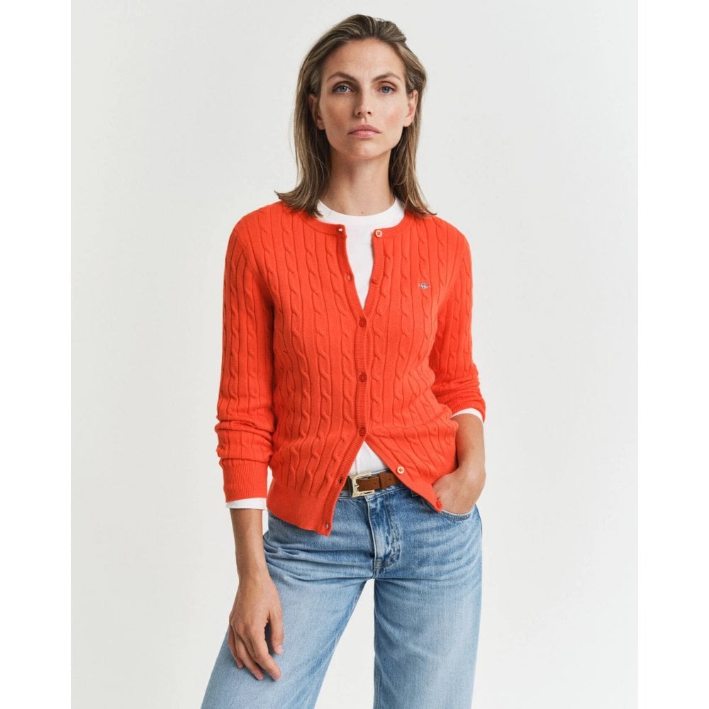 Stretch Cotton Cable Knit Cardigan