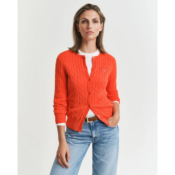 Stretch Cotton Cable Knit Cardigan
