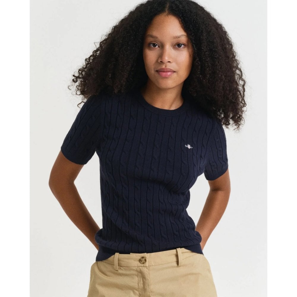 Stretch Cotton Cable Knit Sweater