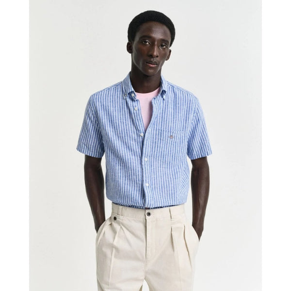 Regular Fit Striped Cotton Linen Short Sleeve Shirt