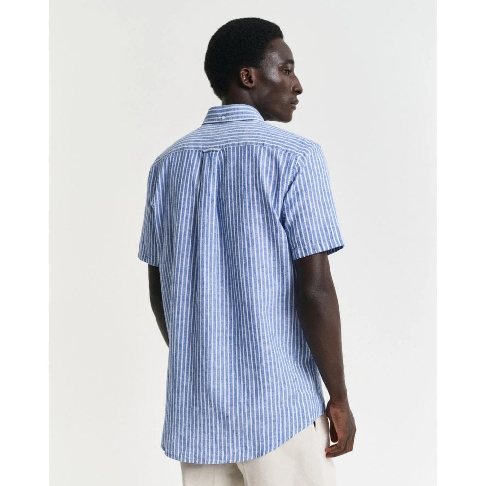 Regular Fit Striped Cotton Linen Short Sleeve Shirt