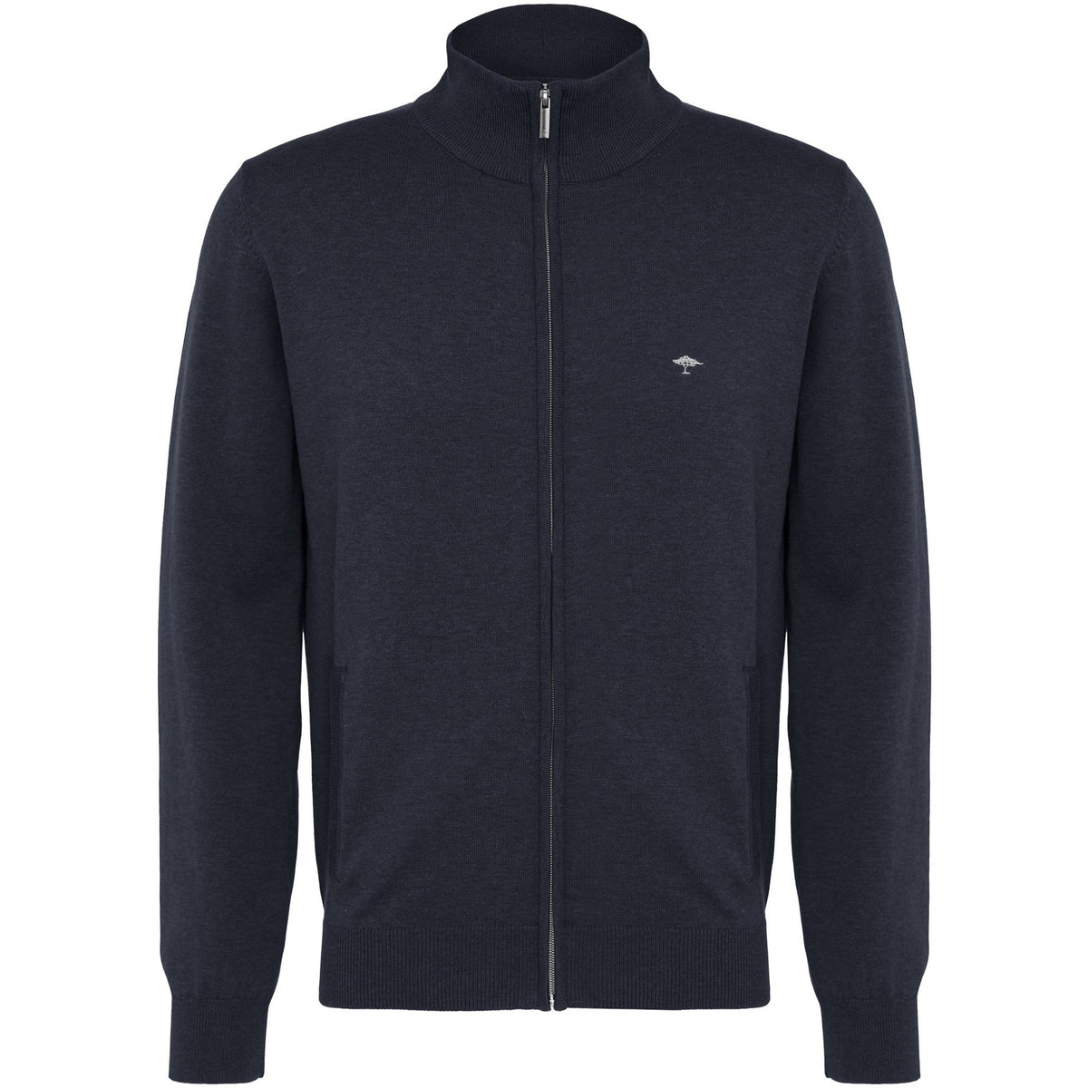 Zip Cotton cardigan With Stand-up Collar