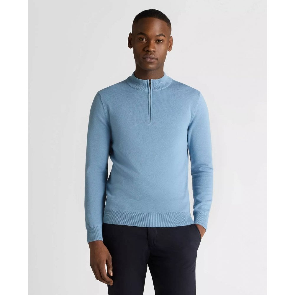 Tapered Fit Half Zip Cotton Sweater