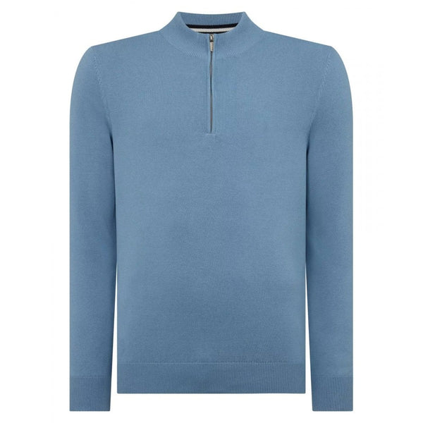 Tapered Fit Half Zip Cotton Sweater
