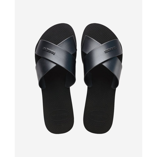 Aqua Metallic Slide Sandals