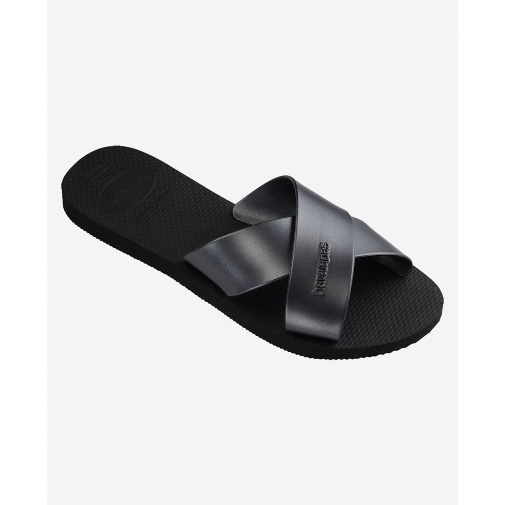Aqua Metallic Slide Sandals