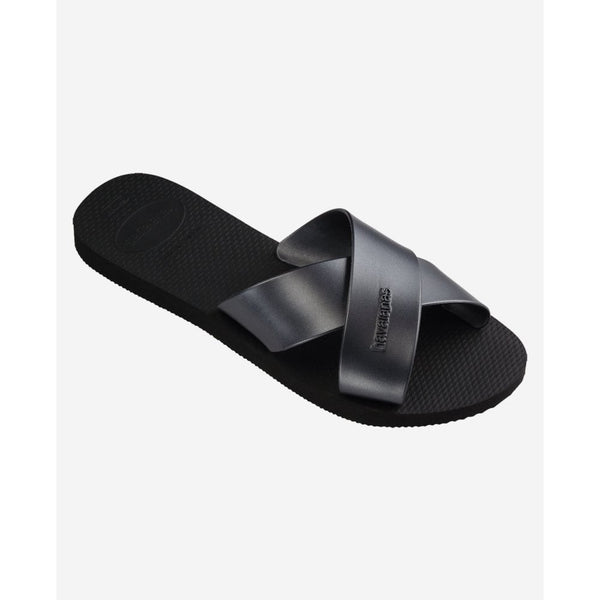 Aqua Metallic Slide Sandals