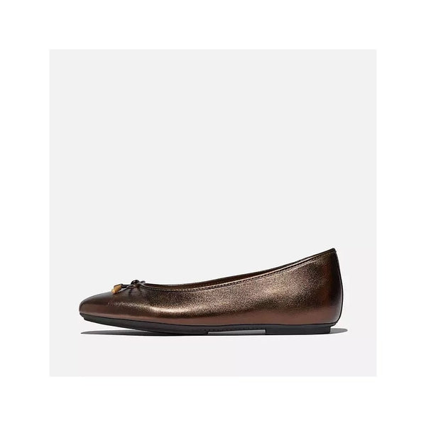 Delicato Bow Soft Metallic-Leather Ballerina