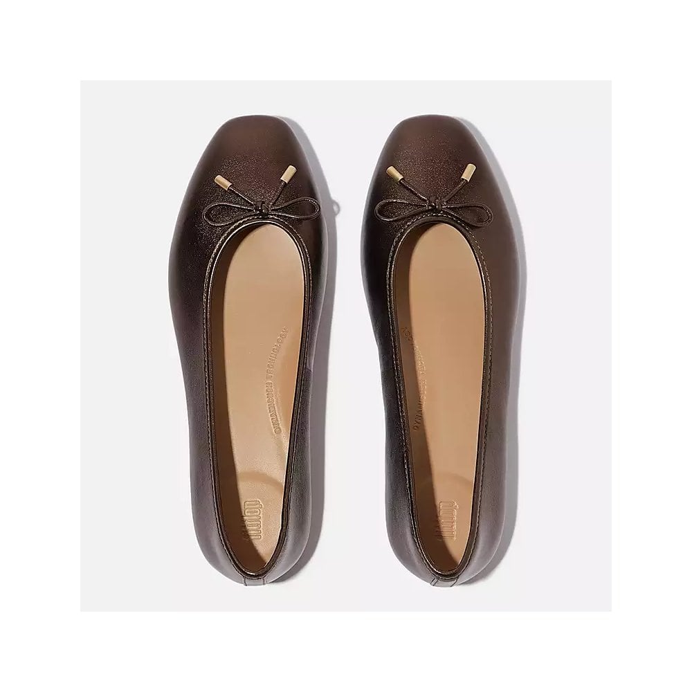 Delicato Bow Soft Metallic-Leather Ballerina