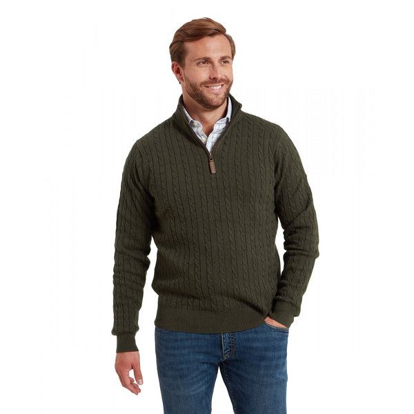 Calton Cotton Cashmere Cable Quarter Zip Jumper