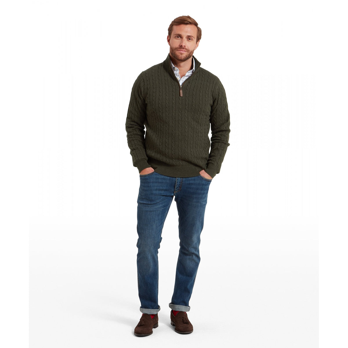Calton Cotton Cashmere Cable Quarter Zip Jumper
