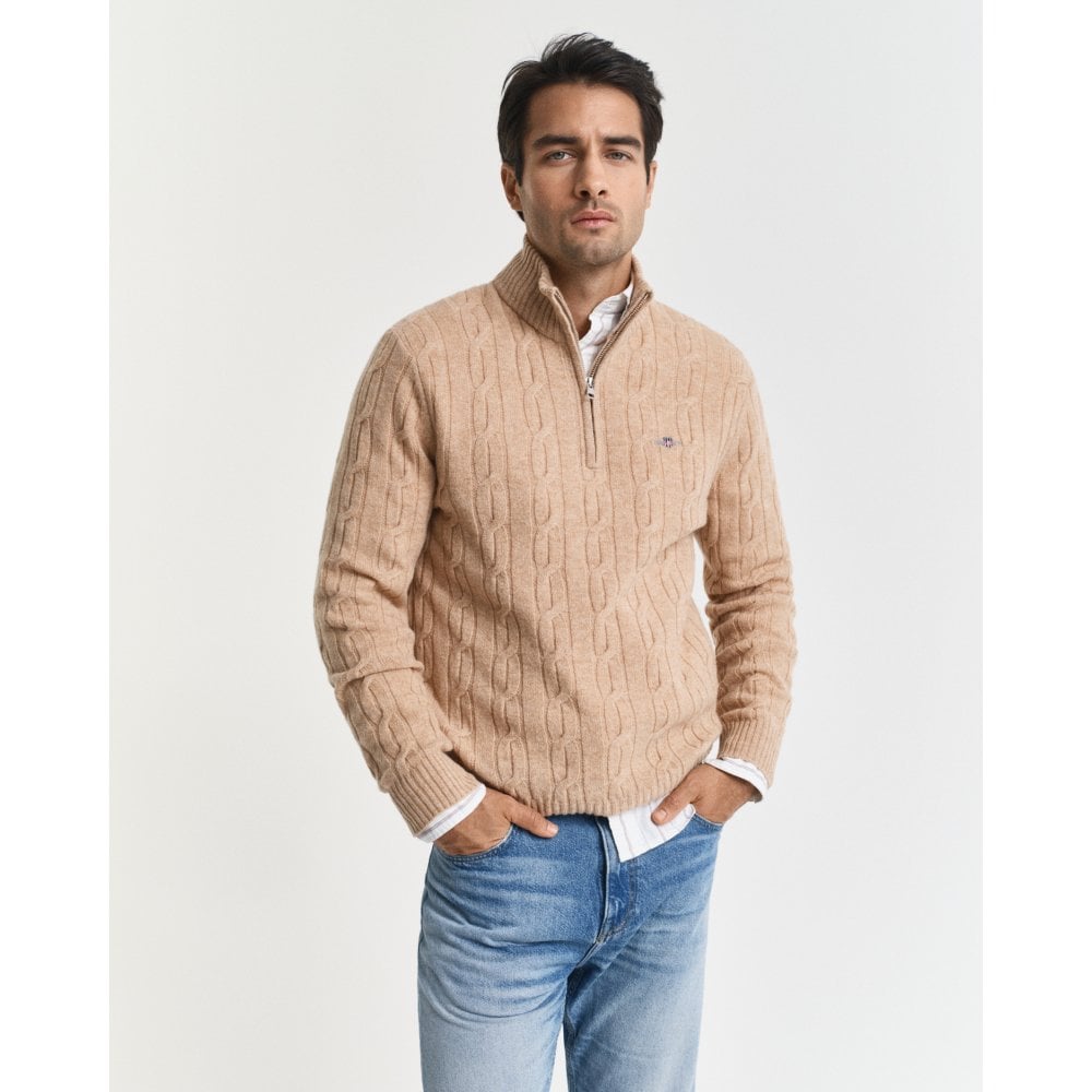 Lambswool Cable Knit Half-Zip Sweater