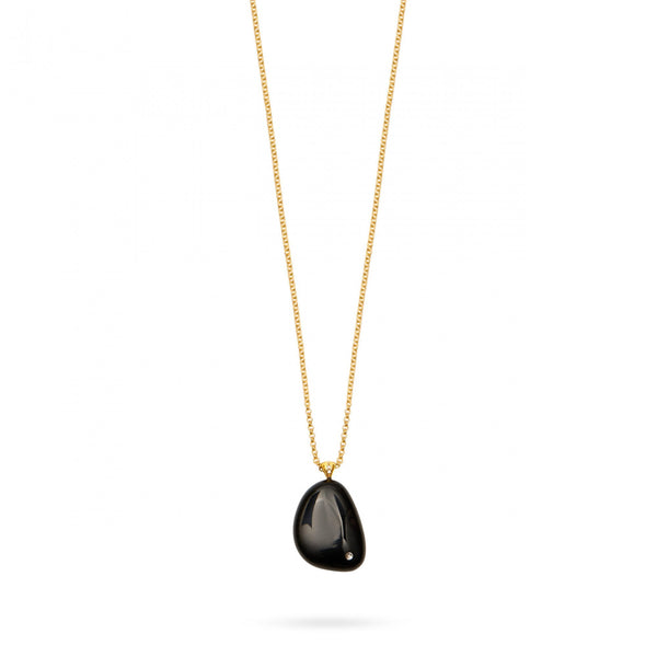 Rock Stone Pendant Necklace- Black Agate