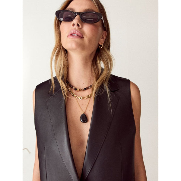 Rock Stone Pendant Necklace- Black Agate