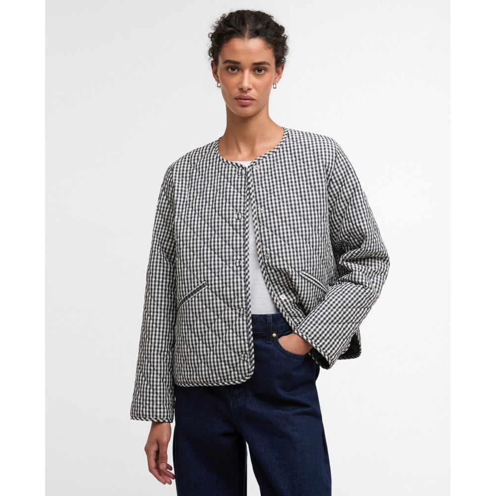 Cashel Gingham Collarless Quilted Jacket
