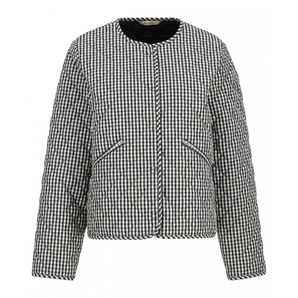 Cashel Gingham Collarless Quilted Jacket