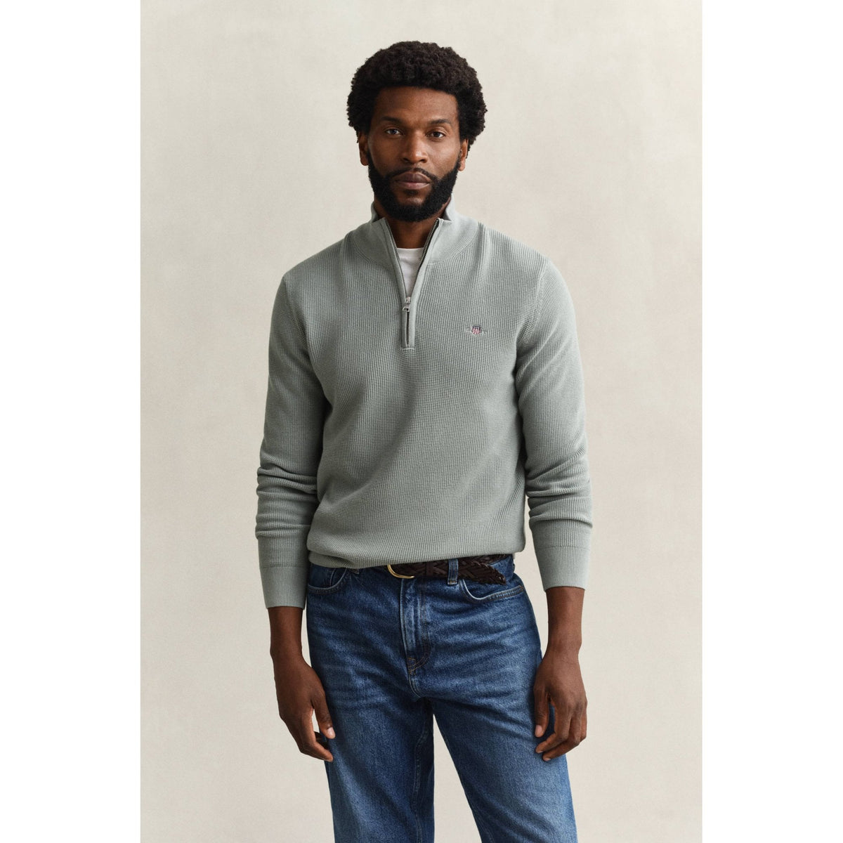 Textured Cotton Half-Zip Sweater