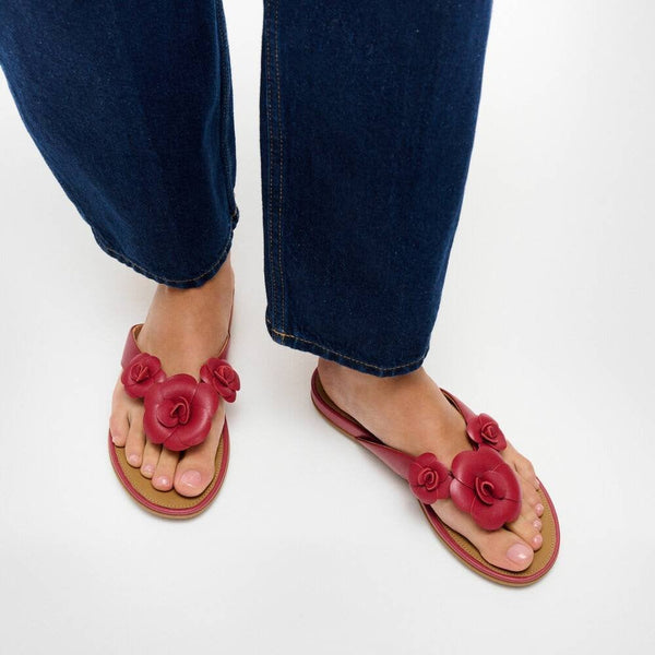 GRACIE Flower Leather Flip-Flops