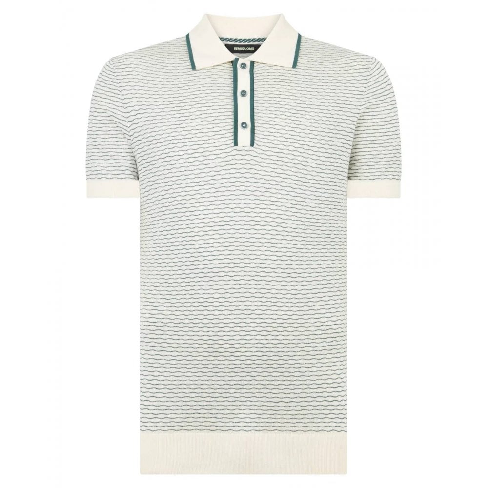 Wave Print Knit Polo