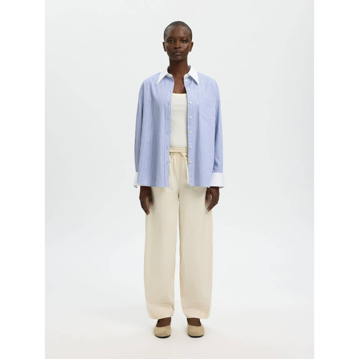Cotton Blend Barrel Fit Trousers
