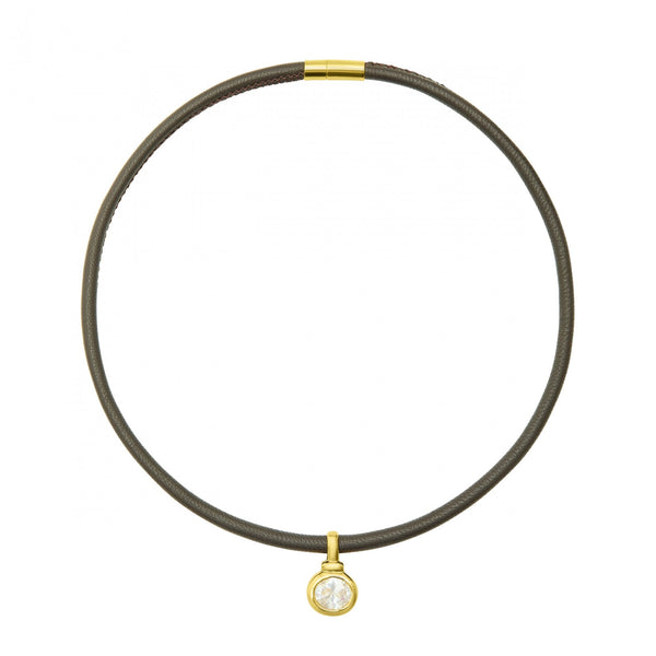 Leather Cord Choker- Cubic Zirconia