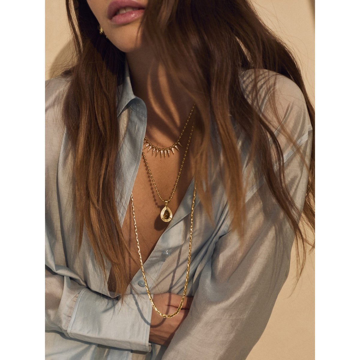 Cubic Zirconia Spike Drop Necklace– Gold
