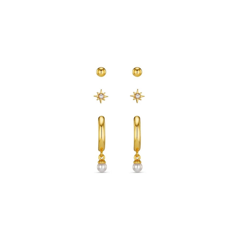 Pearl Drop Hoop & Starburst Pack Ear Stacking Set