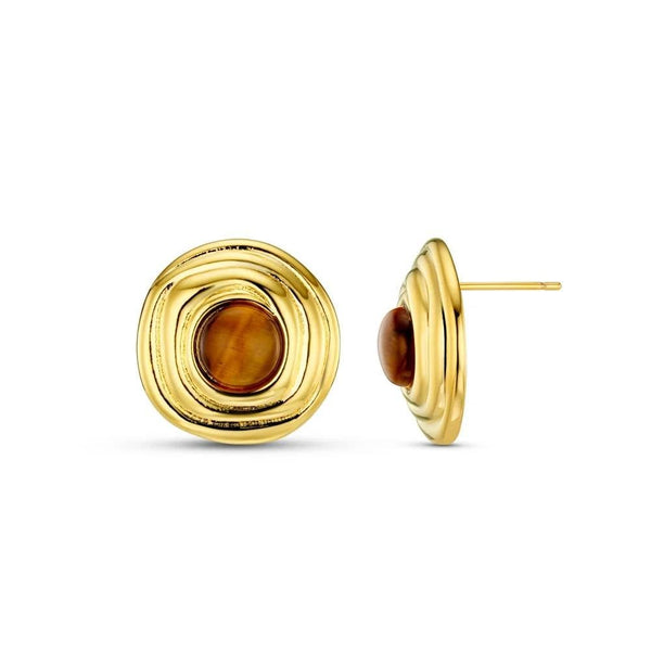 Semi-Precious Tiger’s Eye Dome Stud Earrings