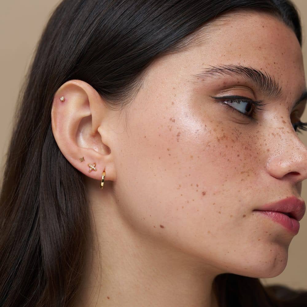 Pavé Cross & Huggie Hoop Ear Stacking Set