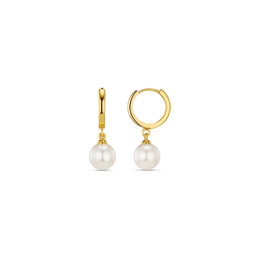 Pearl Drop Huggie Hoop Earrings