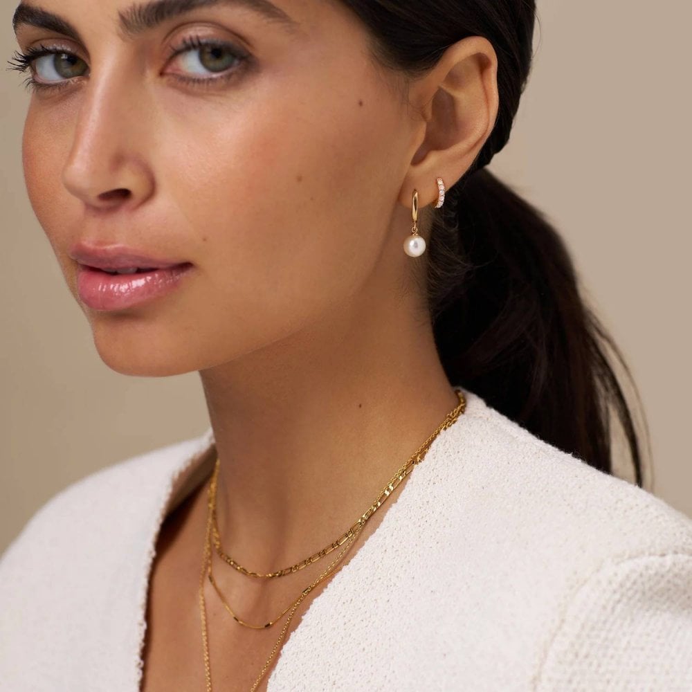 Pearl Drop Huggie Hoop Earrings
