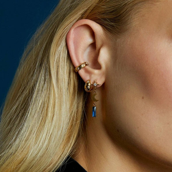 Tapered Crystal Starburst Huggie Hoop Earrings
