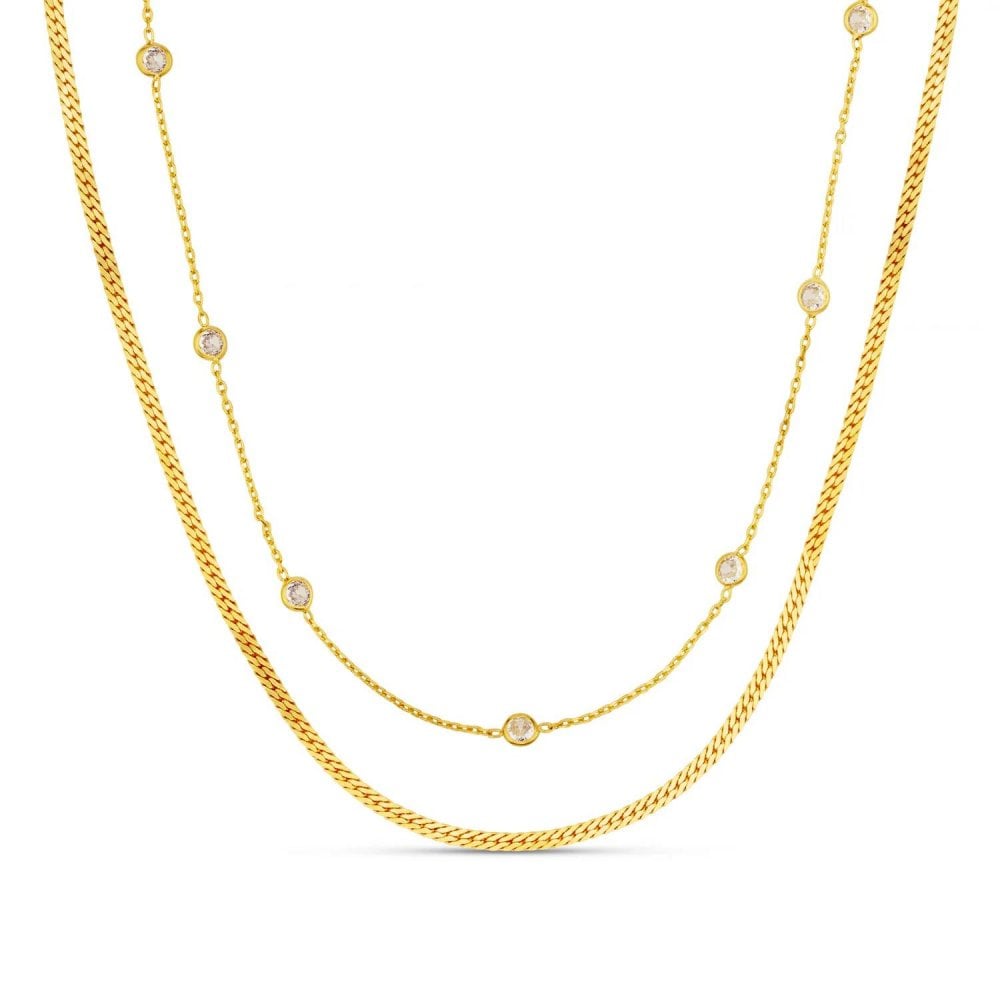 Stationed Crystal & Snake 2-Row Necklace