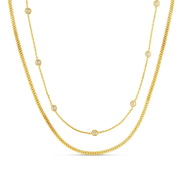 Stationed Crystal & Snake 2-Row Necklace