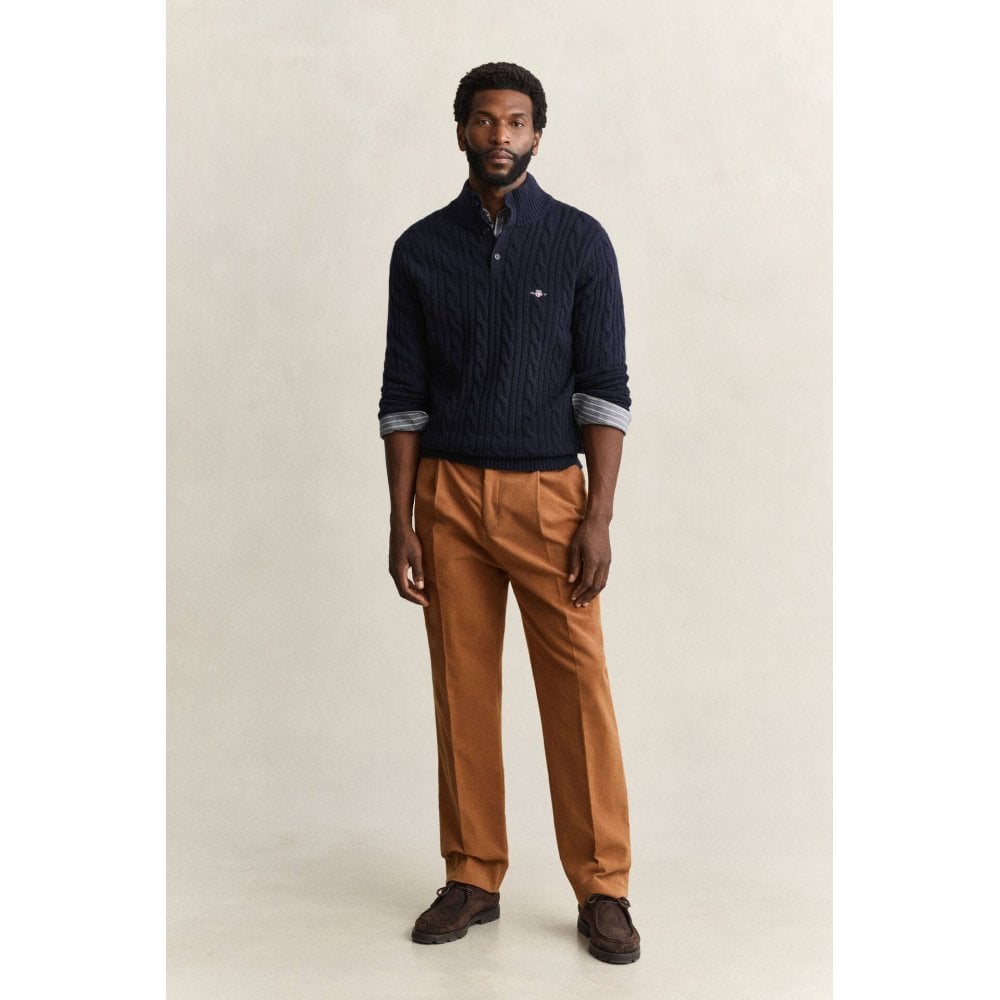 Lambswool Cable Knit Half-Buttoned Sweater