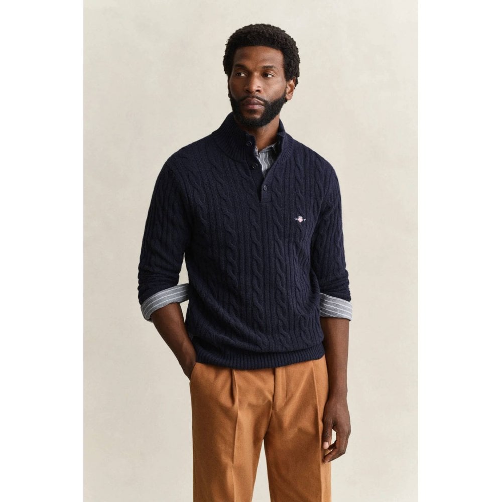 Lambswool Cable Knit Half-Buttoned Sweater
