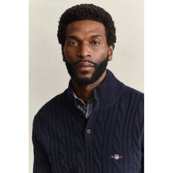 Lambswool Cable Knit Half-Buttoned Sweater