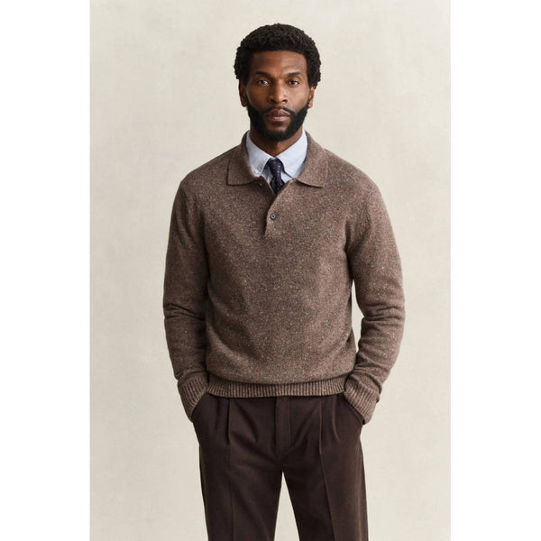 Wool Blend Nepps Polo Sweater