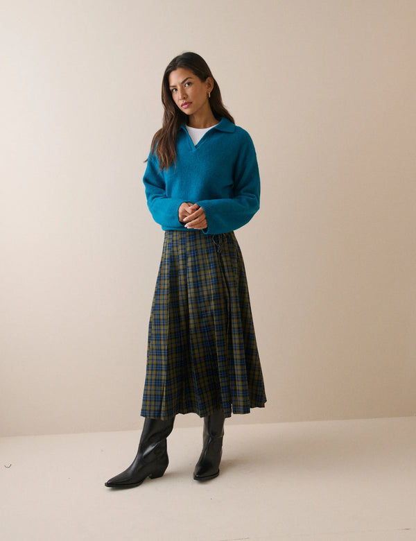 Tartan Pleated Midi Skirt