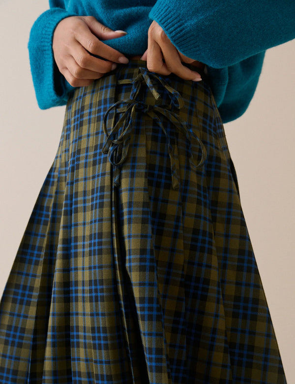 Tartan Pleated Midi Skirt