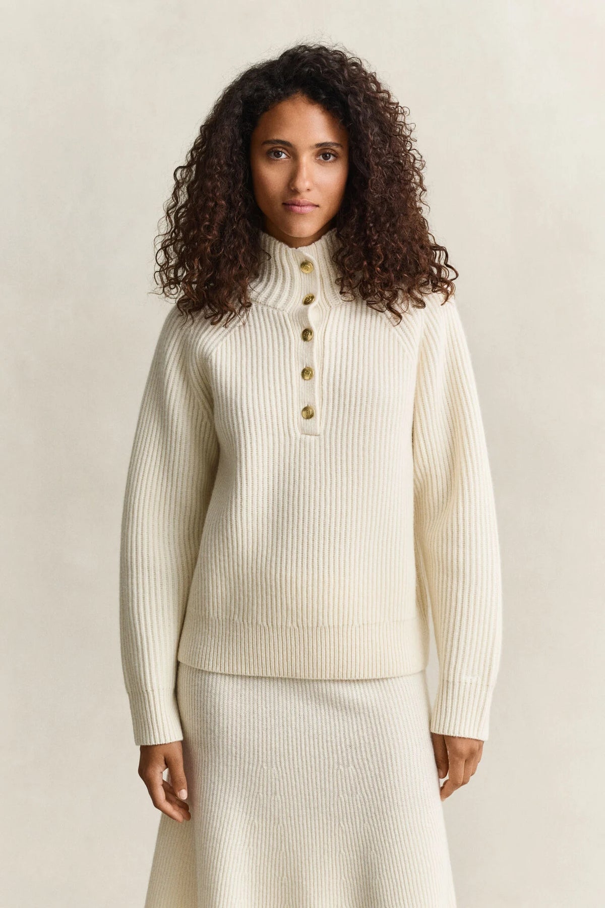 Ribbed Half Button Jumper