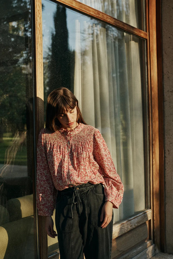 Smocked Embroidery Shirt